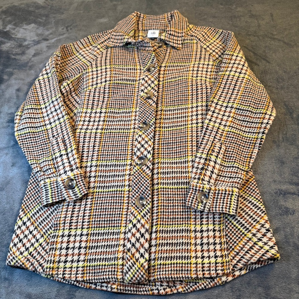 Cabi Yorkshire Shacket Brown Houndstooth Plaid Sherlock Jacket Womens Small